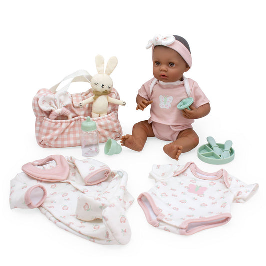 JC Toys Bonbebe Feel My Heart Beat African American Baby Doll 15.5” Deluxe 16 Piece Set - Pink
