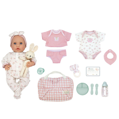 JC Toys Bonbebe Feel My Heart Beat Caucasian Baby Doll 15.5” Deluxe 16 Piece Set - Pink