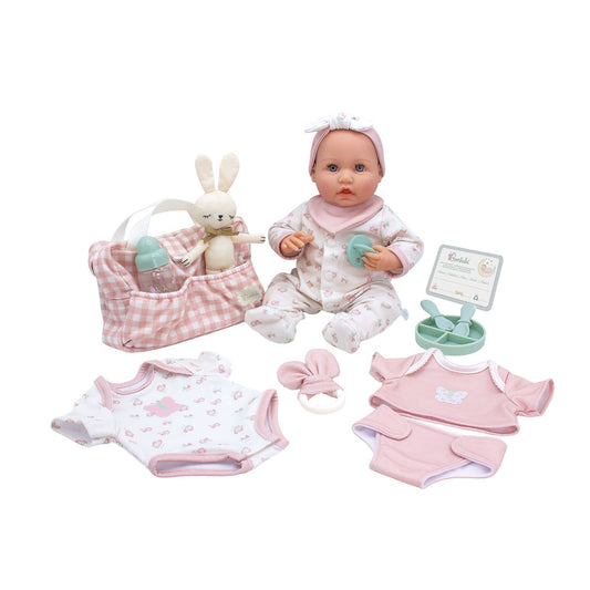 JC Toys Bonbebe Feel My Heart Beat Caucasian Baby Doll 15.5” Deluxe 16 Piece Set - Pink