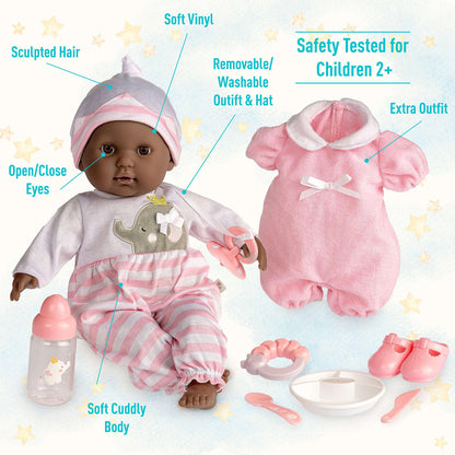 Berenguer Boutique Soft Body African American Baby Doll 15” Gift Set - Pink