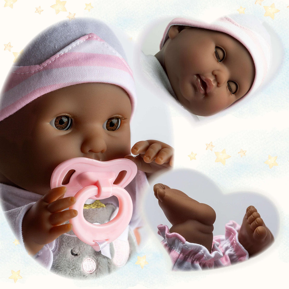 Berenguer Boutique Soft Body African American Baby Doll 15” Gift Set - Pink