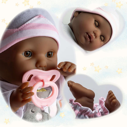 Berenguer Boutique Soft Body African American Baby Doll 15” Gift Set - Pink
