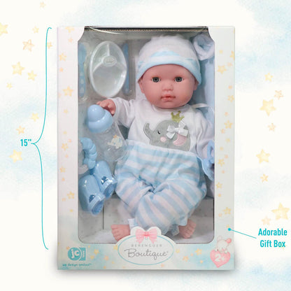 Berenguer Boutique Soft Body White Baby Doll 15” Gift Set - Blue