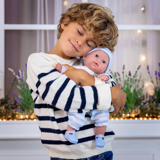 Berenguer Boutique Soft Body White Baby Doll 15” Gift Set - Blue