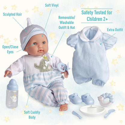 Berenguer Boutique Soft Body White Baby Doll 15” Gift Set - Blue
