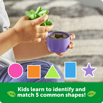 Learning Resources Shape and Color Garden teaches toddlers to identify and match five common shapes including circle, square, triangle, rectangle, and star.