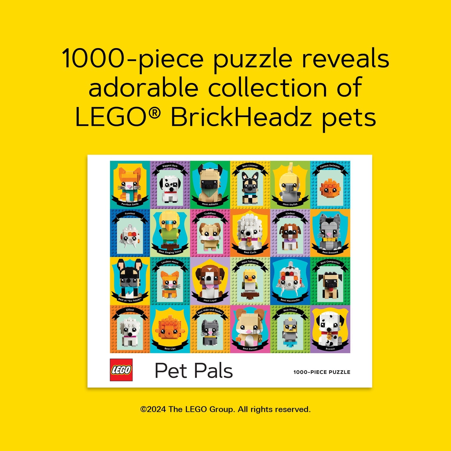 1000-piece puzzle reveals adorable collection of LEGO BrickHeadz pets.