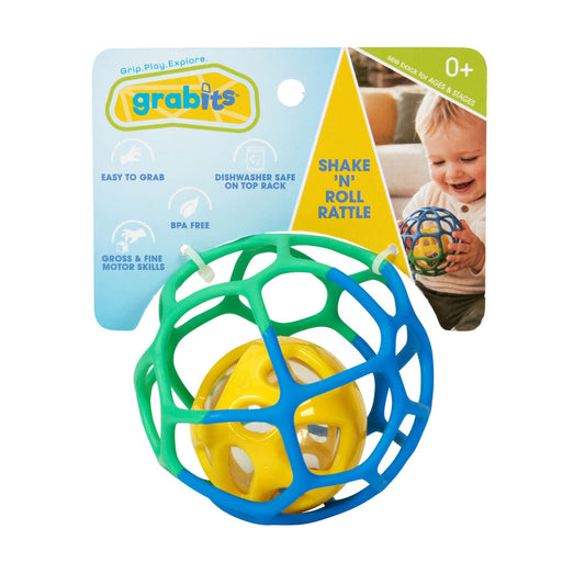 Blue and Green Grabits Shake N Roll Rattle Ball