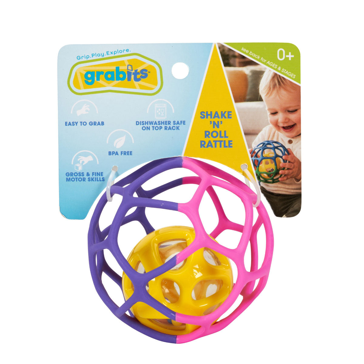 Purple and Pink Grabits Shake N Roll Rattle Ball