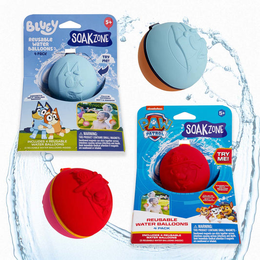 Soak Zone Bluey & Paw Patrol Reusable Water Balloons 4 pk