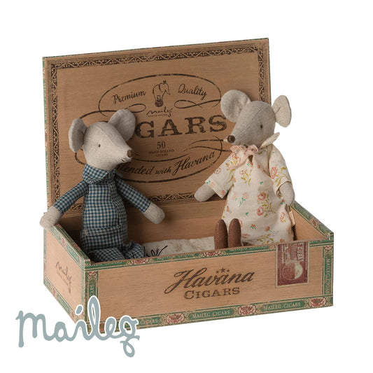 Maileg Grandma & Grandpa Mice in Cigar Box