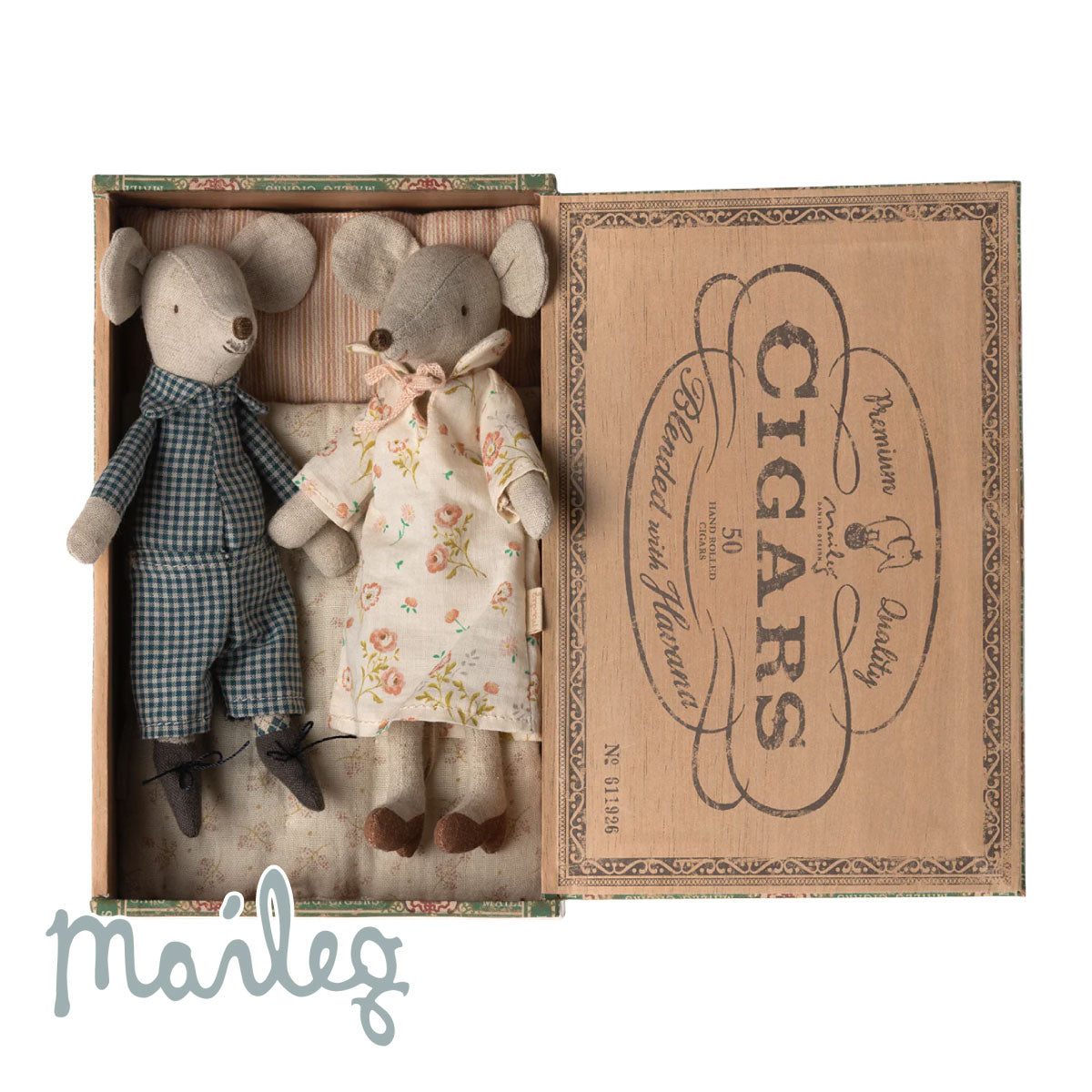 Maileg Grandma & Grandpa Mice in Cigar Box