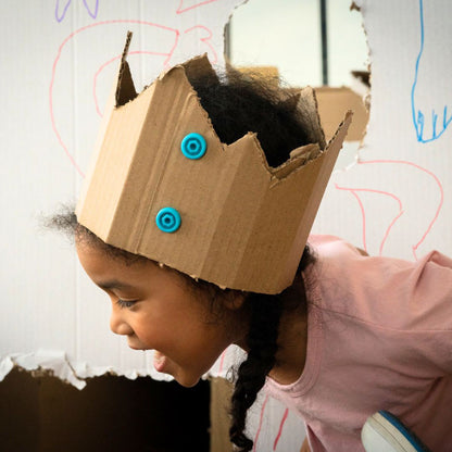 Makedo Scru and Scru+ example of how to use them to create a cardboard crown.