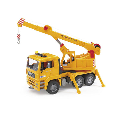MAN brand toy construction crane truck toy with the crane arm raised