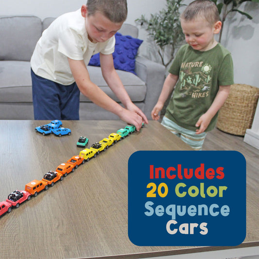 Meavia Line and Learn Cars Playset Includes 20 Color Sequencing Cars