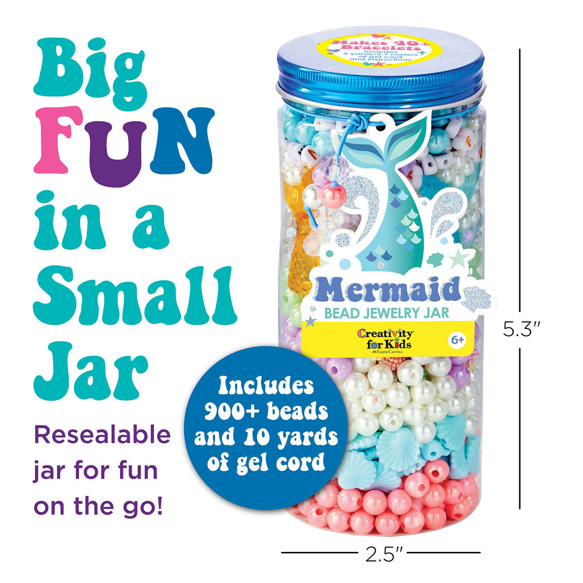 Big fun in a small jar! Mermaid Bead Jewelry by Creativity for Kids.