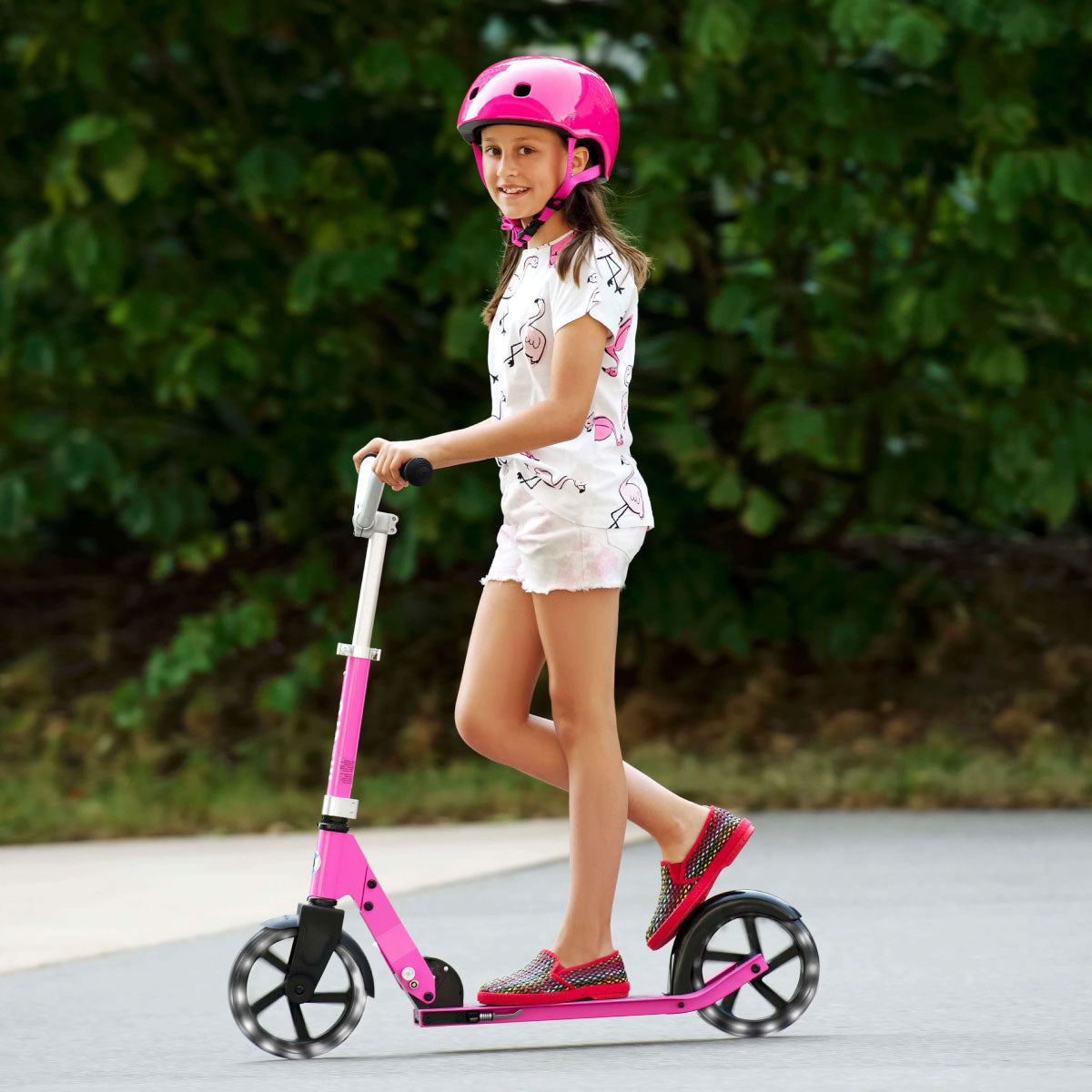 Micro Kickboard Cruiser LED Scooter with teen girl rider