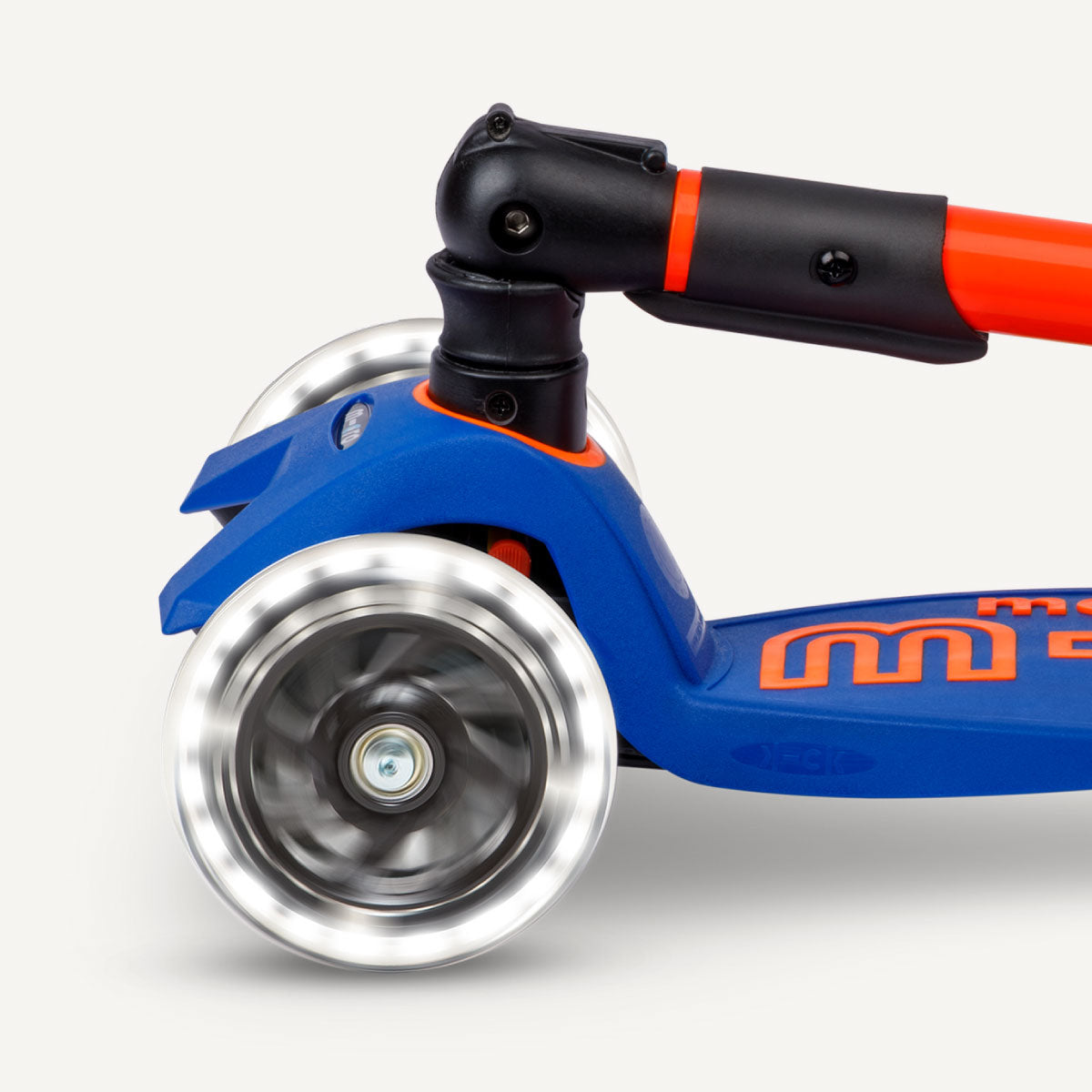 Maxi Deluxe Foldable Scooter LED Wheels - Neon Orange Blaze and Navy Blue