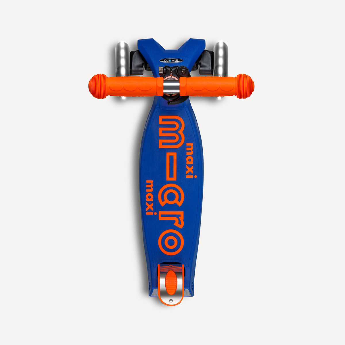 Maxi Deluxe Foldable Scooter LED Wheels - Neon Orange Blaze and Navy Blue
