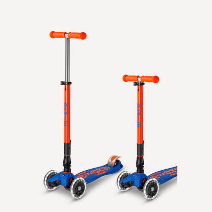 Maxi Deluxe Foldable Scooter LED Wheels - Neon Orange Blaze and Navy Blue