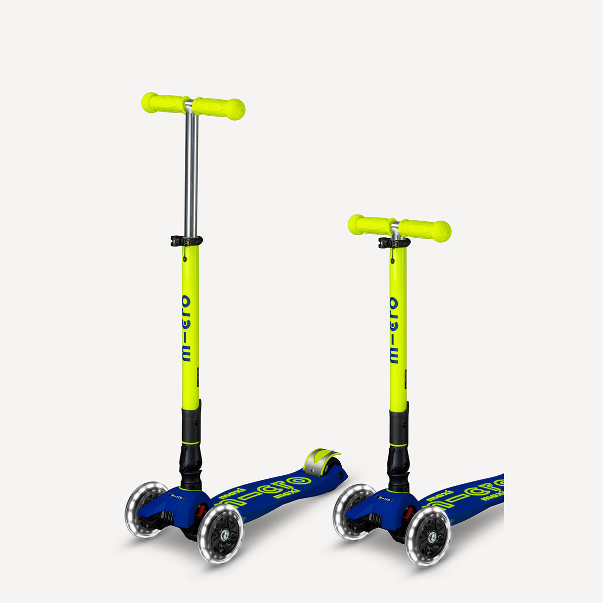 Maxi Deluxe Foldable Scooter LED Wheels - Neon Canary Yellow and Blue