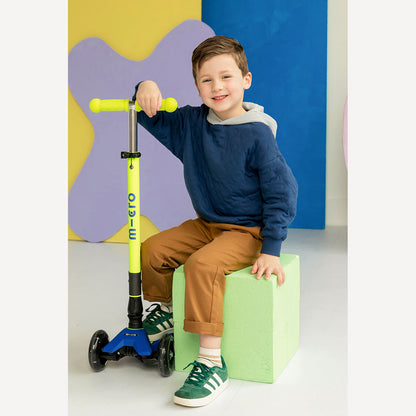 Maxi Deluxe Foldable Scooter LED Wheels - Neon Canary Yellow and Blue