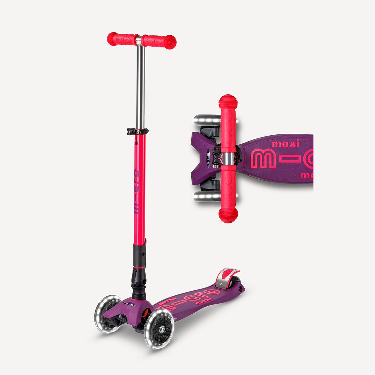 Maxi Deluxe Foldable Scooter LED Wheels - Neon Ultra Pink and Purple
