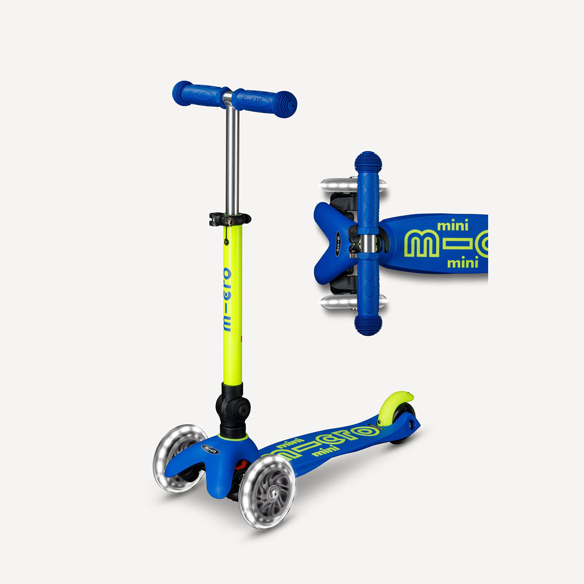 Mini Deluxe Foldable Scooter LED Wheels - Neon Canary Yellow and Blue