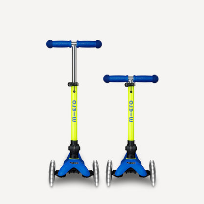 Mini Deluxe Foldable Scooter LED Wheels - Neon Canary Yellow and Blue