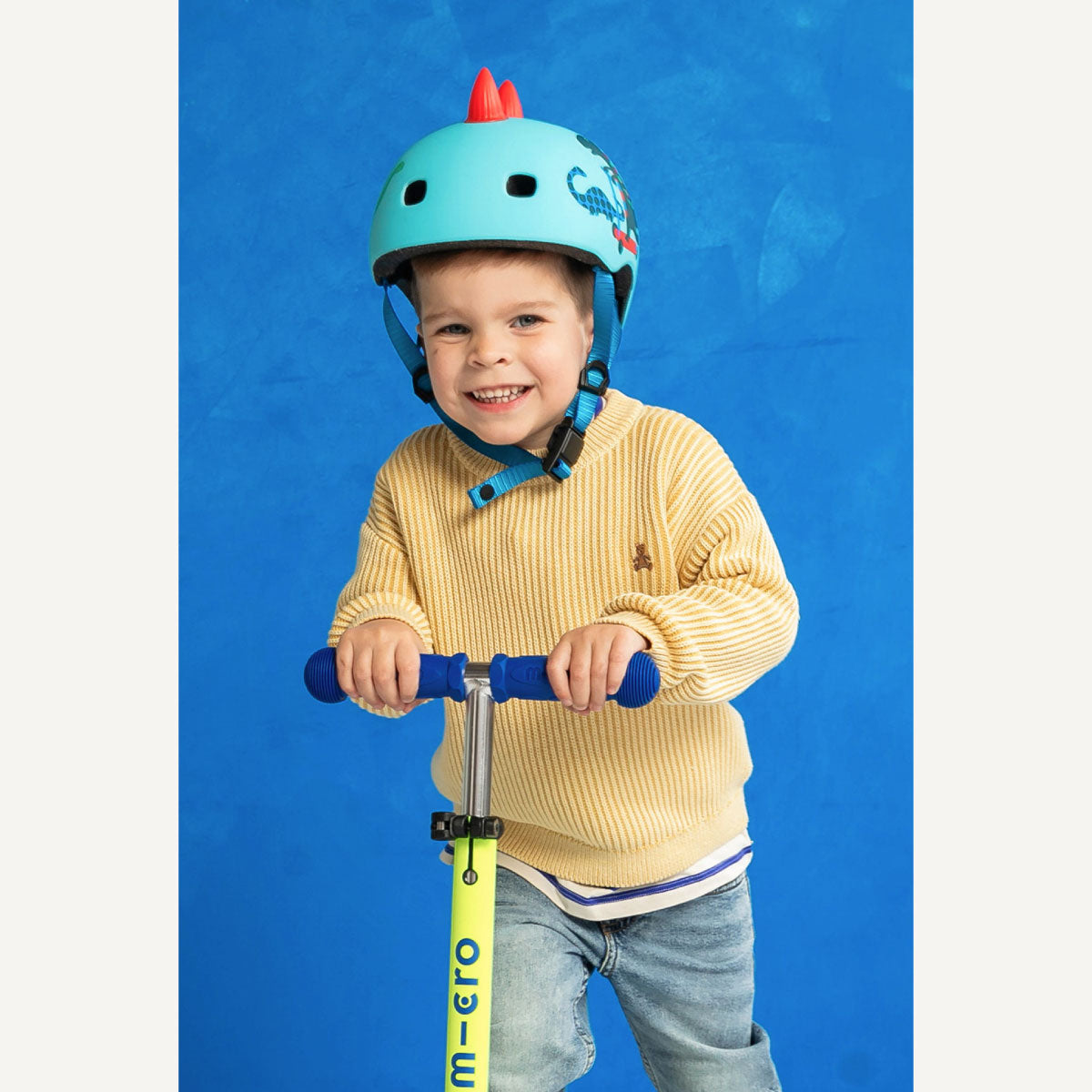 Mini Deluxe Foldable Scooter LED Wheels - Neon Canary Yellow and Blue