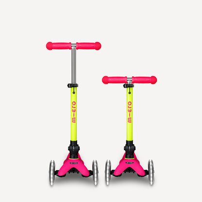 Mini Deluxe Foldable Scooter LED Wheels - Neon Flamingo Pink and Yellow
