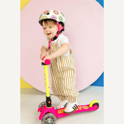 Mini Deluxe Foldable Scooter LED Wheels - Neon Flamingo Pink and Yellow