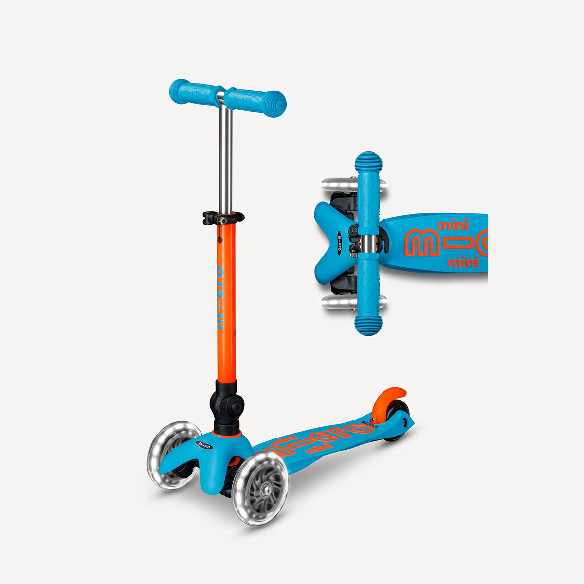 Mini Deluxe Foldable Scooter LED Wheels - Neon Sunset Orange and Aqua