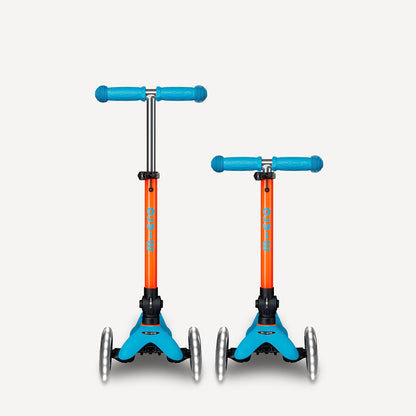 Mini Deluxe Foldable Scooter LED Wheels - Neon Sunset Orange and Aqua