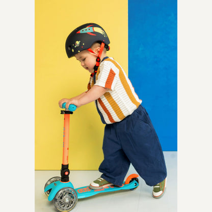 Mini Deluxe Foldable Scooter LED Wheels - Neon Sunset Orange and Aqua