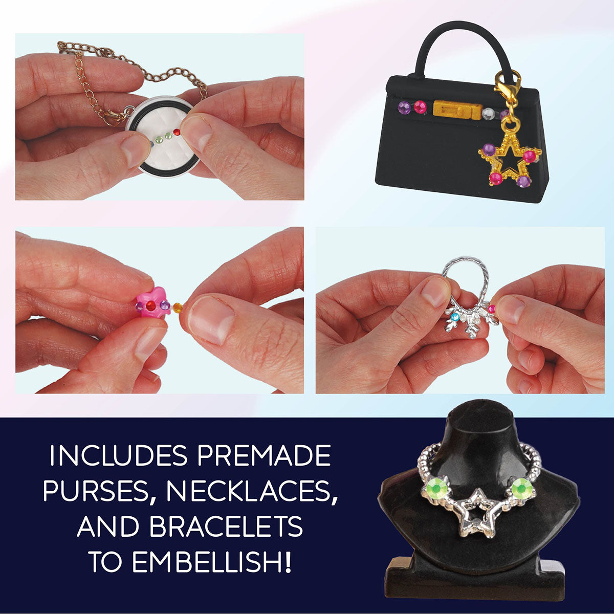 Mindware Run the Runway Fashion Accessories Design Kit includes premade purses, necklaces, and bracelets to embellish!