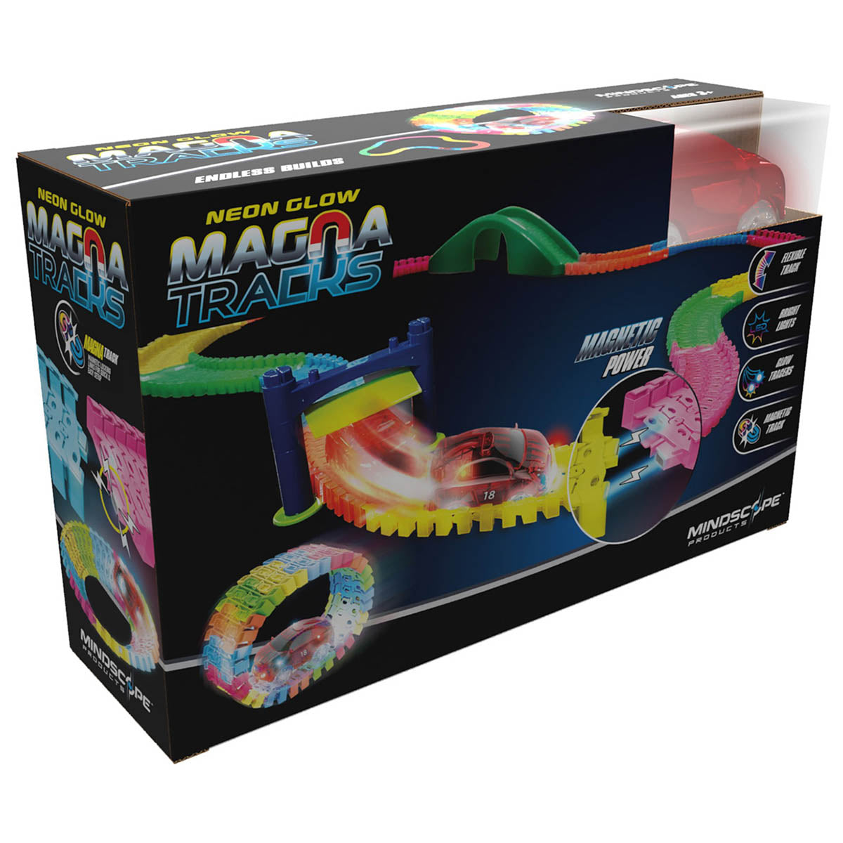 Neon Glow Magna Tracks Race Car Set