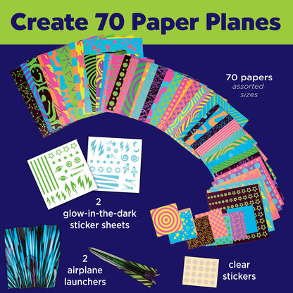 Create 70 paper planes with Stunt Squadron Neon Glow Paper Airplanes