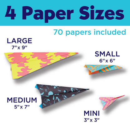 4 paper sizes included with Stunt Squadron Neon Glow Paper Airplanes