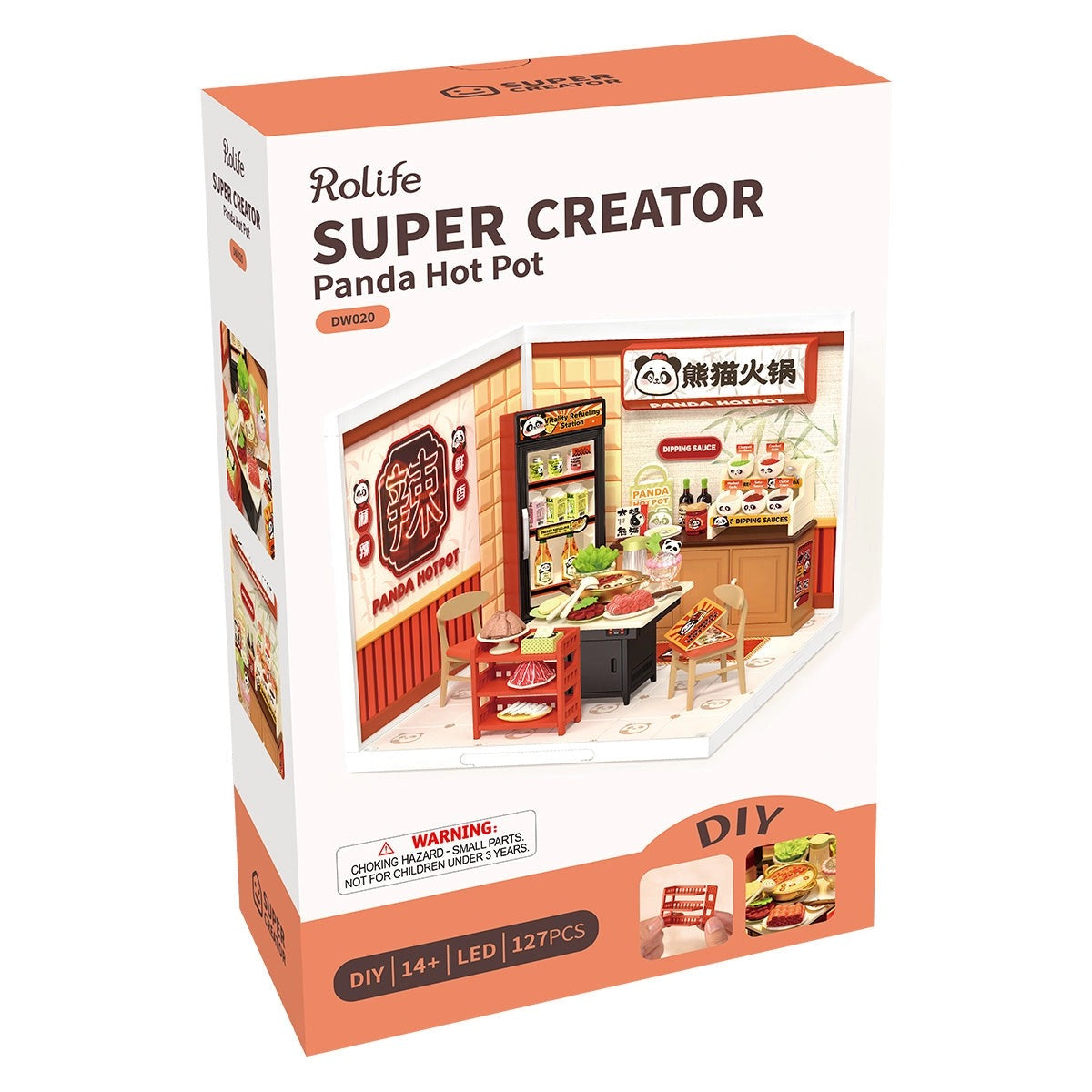 Box of DIY Miniature House Kit - Panda Hot Pot - Rolife Super Creator - Hands Craft