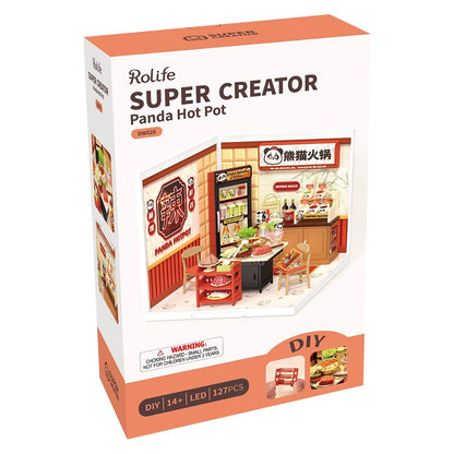 Box of DIY Miniature House Kit - Panda Hot Pot - Rolife Super Creator - Hands Craft