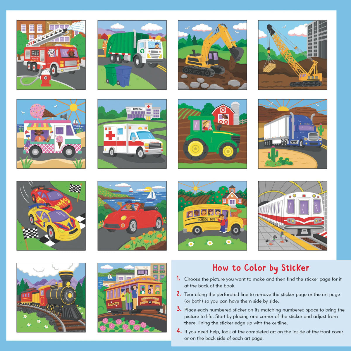 My First Color-By-Sticker Book Cars, Trucks, & Trains from Peter Pauper Press