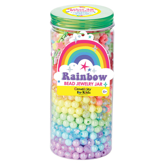 Rainbow Bead Jewelry Jar by Creativity for Kids on white background.
