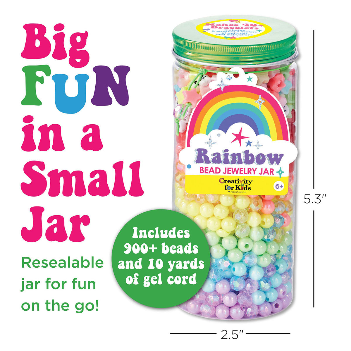 Big fun in a small jar! Rainbow Bead Jewelry by Creativity for Kids.