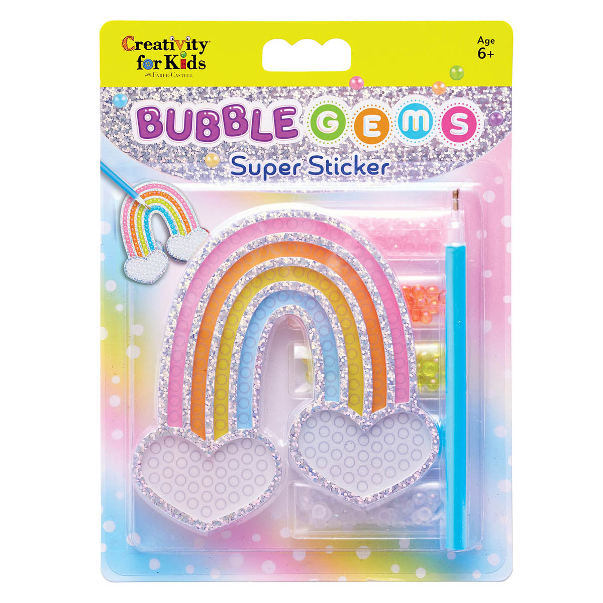 Front side of package for Rainbow Bubble Gems Super Sticker by Creativity for Kids.