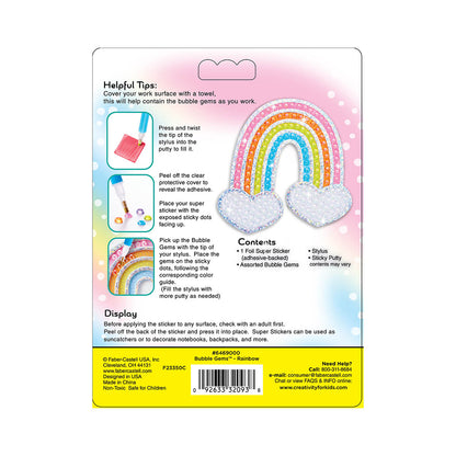 Back of package for Rainbow Bubble Gems Super Sticker by Creativity for Kids.