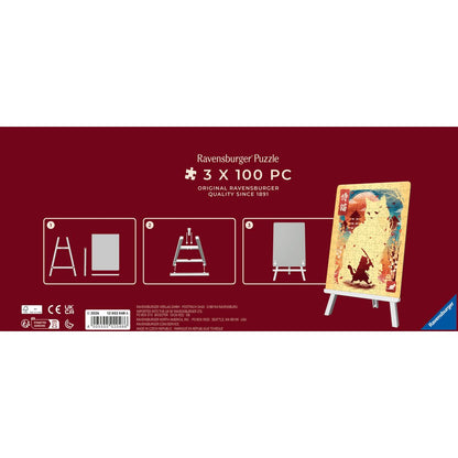 Ravensburger Ukiyo-E Cat Warrior Red Panda & Dragon 3x 100 Piece Mini Jigsaw Puzzles