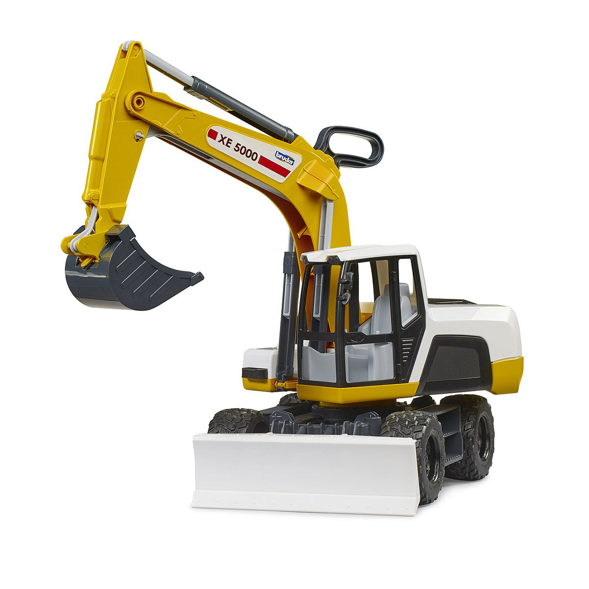 Roadmax excavator construction toy with arm and bucket raised.