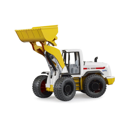 Roadmax wheel loader construction toy with bucket arm raised.