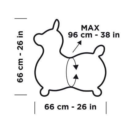 Rody Max dimensions are 26 inches tall by 26 inches long, with a maximum saddle circumference of 38 inches.